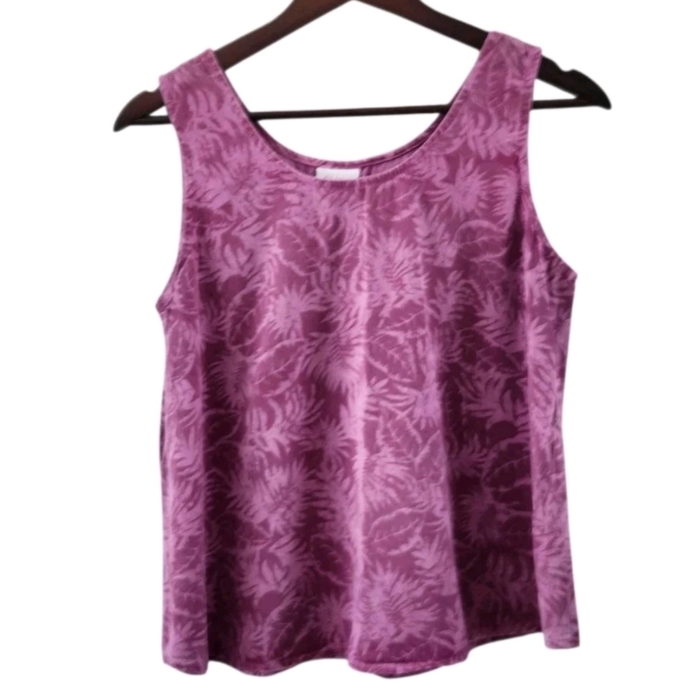 Click By Color Me Cotton Tropical Pink Leaves Tank Top Tencel Rayon Womens S USA
